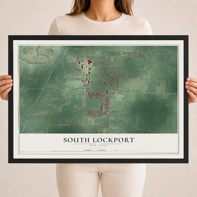 South Lockport, New York map print, 18" x 24" W/ Black Ayous Wood Frame mockup