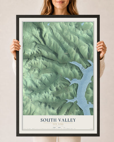 Map of South Valley, New York, 24 x 36 inch print in a black wood frame