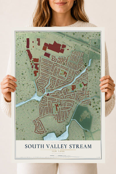 South Valley Stream, New York map print, 18" x 24" Archival Matte Print mockup