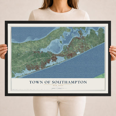 Map of the Town of Southampton, New York, 18 x 24 inch print in a black wood frame