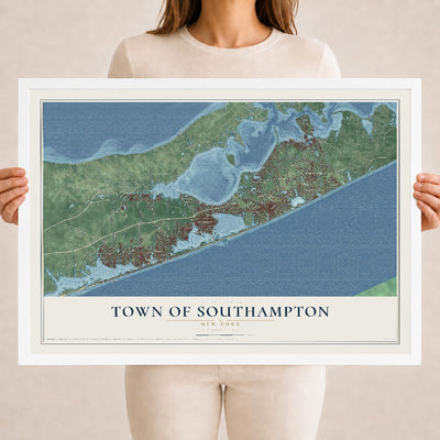 Map of the Town of Southampton, New York, 18 x 24 inch print in a white wood frame