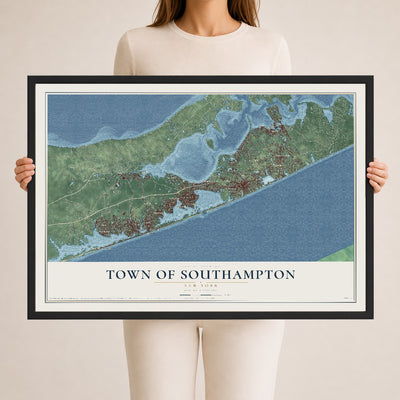 Map of the Town of Southampton, New York, 24 x 36 inch print in a black wood frame