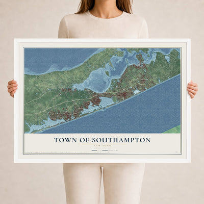 Map of the Town of Southampton, New York, 24 x 36 inch print in a white wood frame