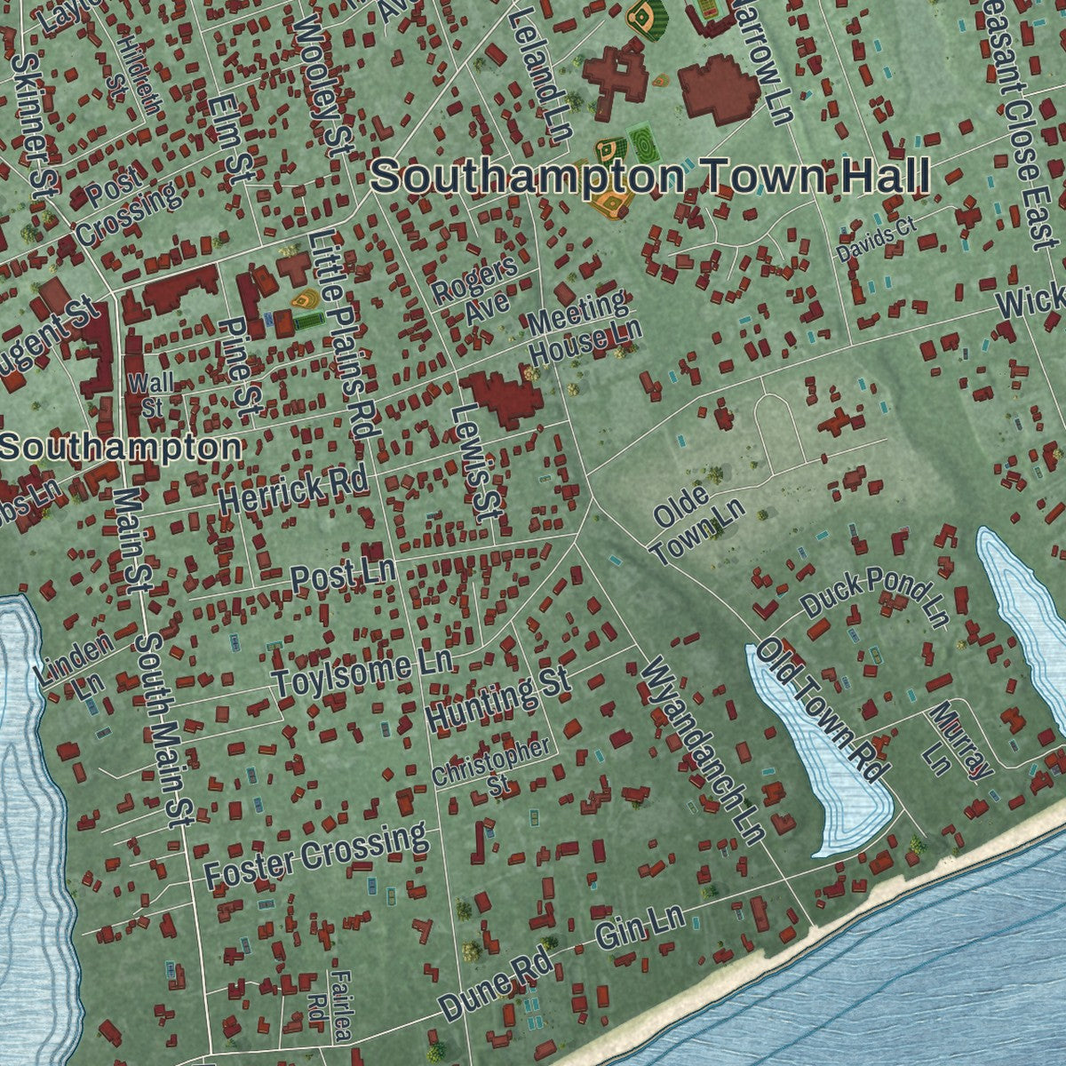 Close-up 1 of the Southampton, New York map artwork