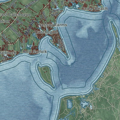 Second close-up of the map of Southold, New York print showing more streets and buildings