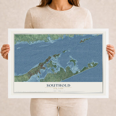 Map of Southold, New York, 12 x 18 inch print in a white wood frame