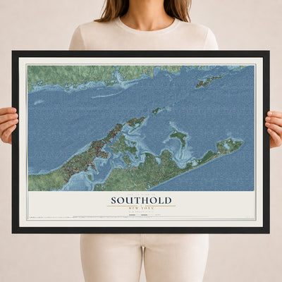 Map of Southold, New York, 18 x 24 inch print in a black wood frame