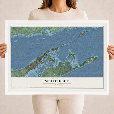 Map of Southold, New York, 18 x 24 inch print in a white wood frame