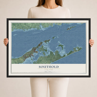 Map of Southold, New York, 24 x 36 inch print in a black wood frame