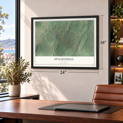Spackenkill, New York map, 18 x 24 inch print in a black frame in a home office
