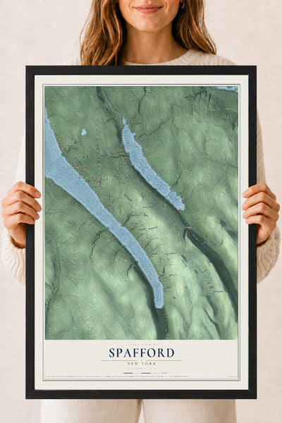 Spafford, New York map print, 18" x 24" W/ Black Ayous Wood Frame mockup