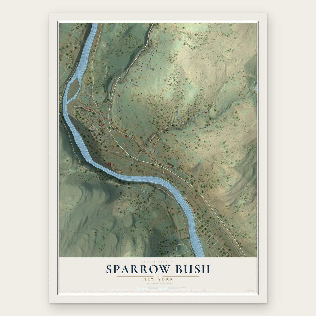 Sparrow Bush, New York map print, the full design