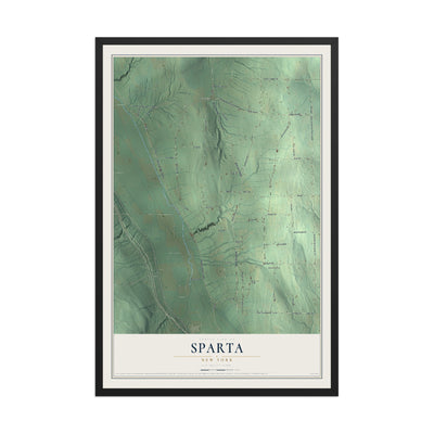 Sparta, New York map print, 12" x 18" W/ Black Ayous Wood Frame mockup