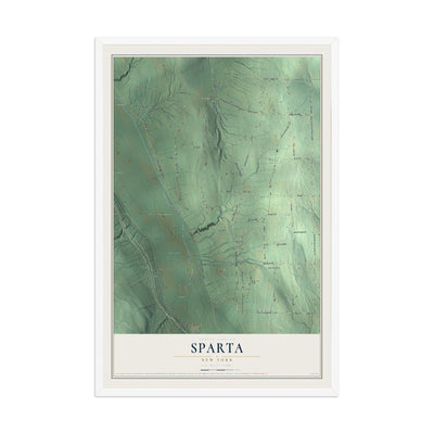 Sparta, New York map print, 12" x 18" W/ White Ayous Wood Frame mockup
