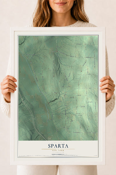 Sparta, New York map print, 18" x 24" W/ White Ayous Wood Frame mockup