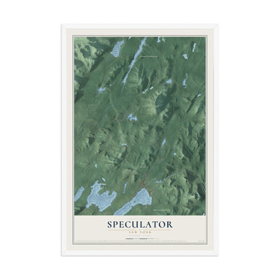 Speculator, New York map print, 12" x 18" W/ White Ayous Wood Frame mockup