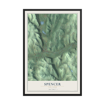 Spencer, New York map print, 12" x 18" W/ Black Ayous Wood Frame mockup