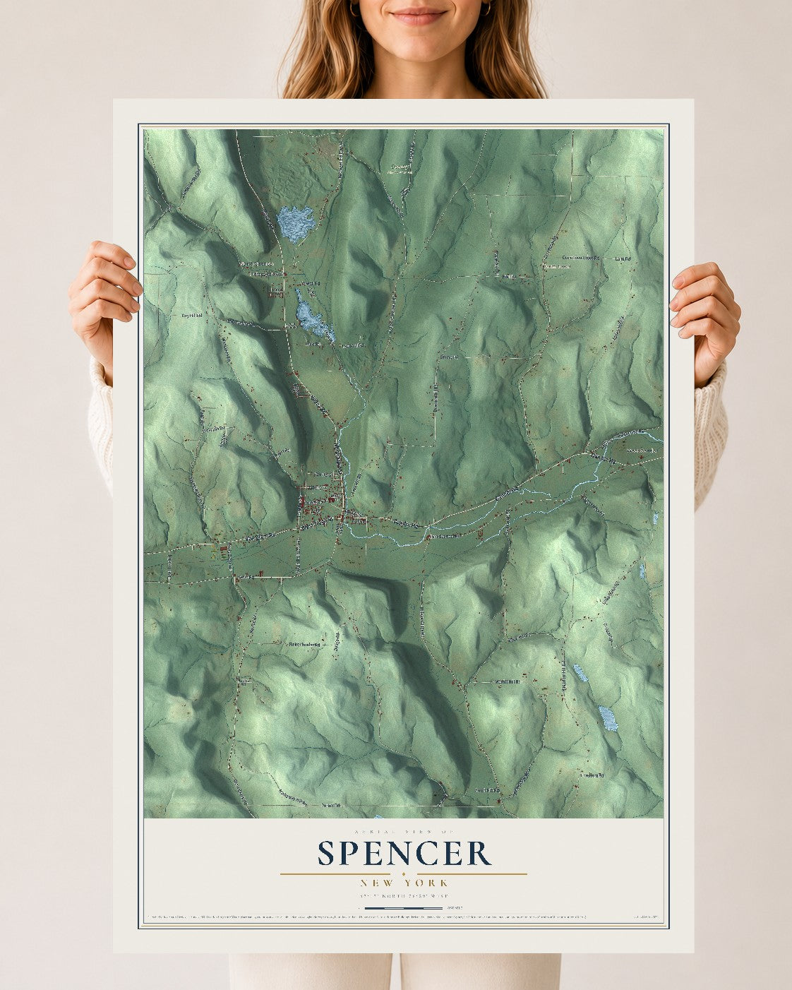 Spencer, New York map print, 24" x 36" Archival Matte Print mockup