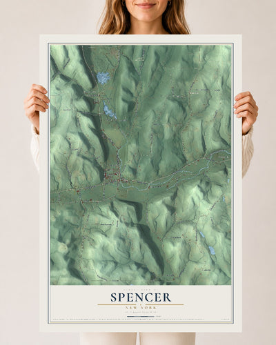 Spencer, New York map print, 24" x 36" Archival Matte Print mockup