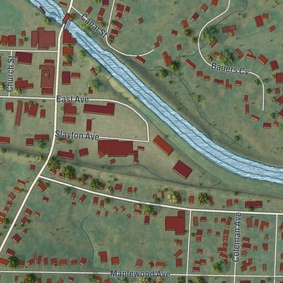 Close-up of the map of Spencerport, New York print showing street and building detail