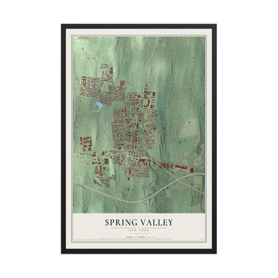 Spring Valley, New York map print, 12" x 18" W/ Black Ayous Wood Frame mockup