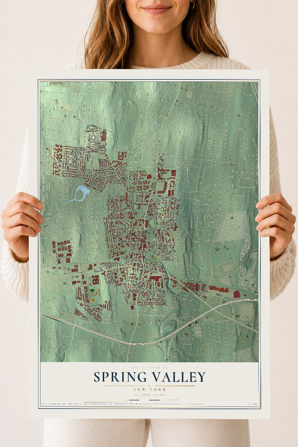 Spring Valley, New York map print, 18" x 24" Archival Matte Print mockup