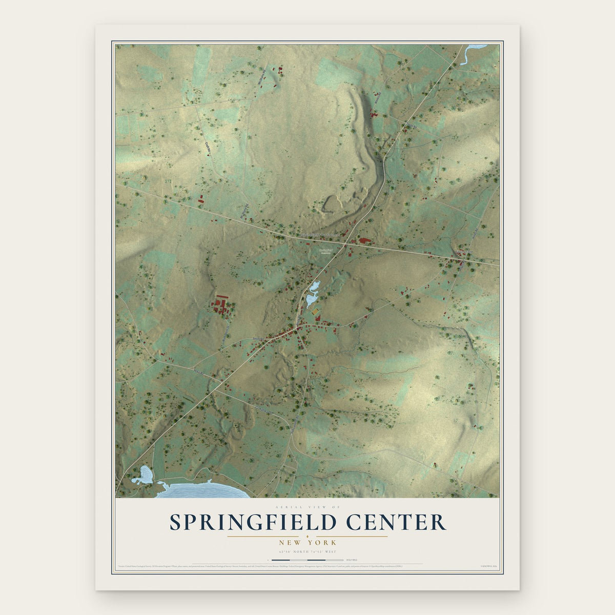 Springfield Center, New York map print, the full design