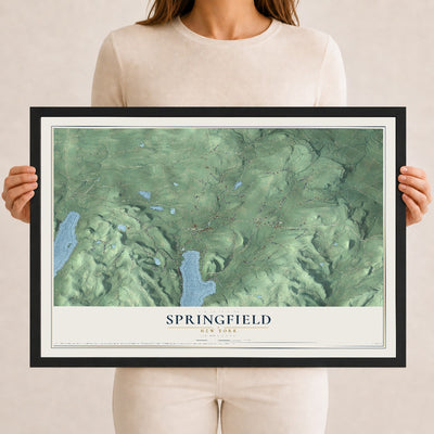 Springfield, New York map print, 12" x 18" W/ Black Ayous Wood Frame mockup