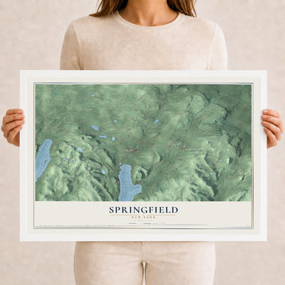 Springfield, New York map print, 12" x 18" W/ White Ayous Wood Frame mockup