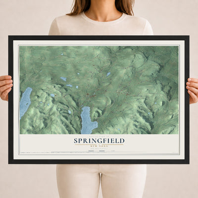Springfield, New York map print, 18" x 24" W/ Black Ayous Wood Frame mockup