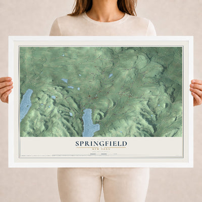Springfield, New York map print, 18" x 24" W/ White Ayous Wood Frame mockup
