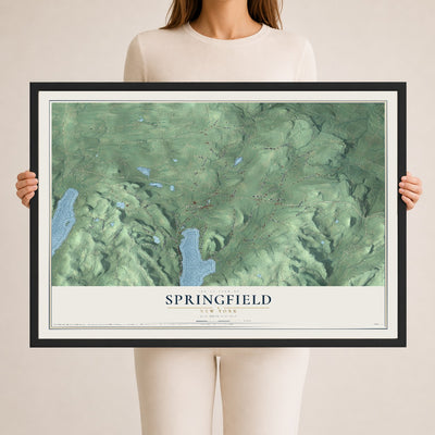 Springfield, New York map print, 24" x 36" W/ Black Ayous Wood Frame mockup