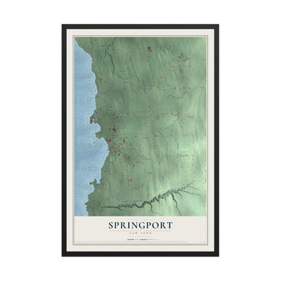 Springport, New York map print, 12" x 18" W/ Black Ayous Wood Frame mockup