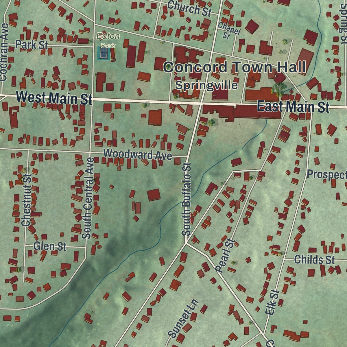 Close-up 1 of the Springville, New York map artwork