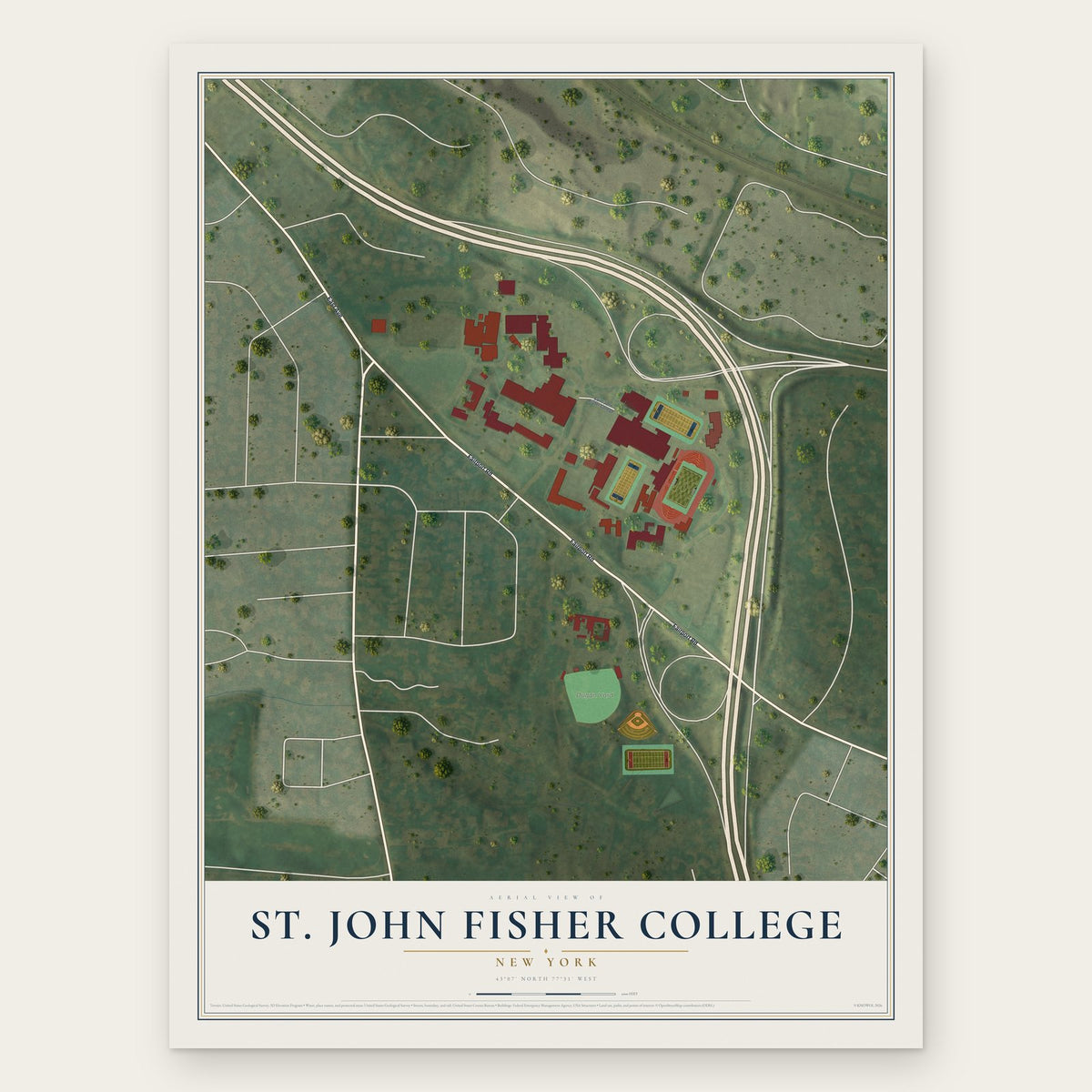 St. John Fisher College, New York map print, the full design