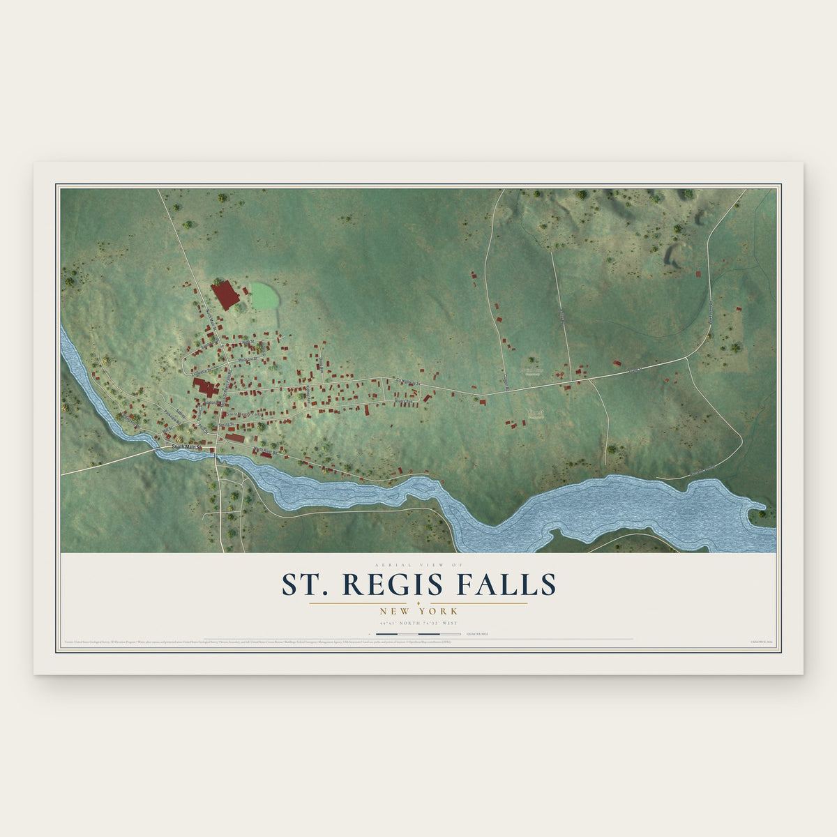 St. Regis Falls, New York map print, the full design