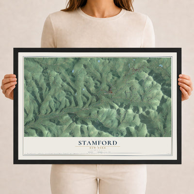 Stamford, New York map print, 12" x 18" W/ Black Ayous Wood Frame mockup
