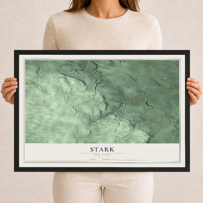 Stark, New York map print, 12" x 18" W/ Black Ayous Wood Frame mockup