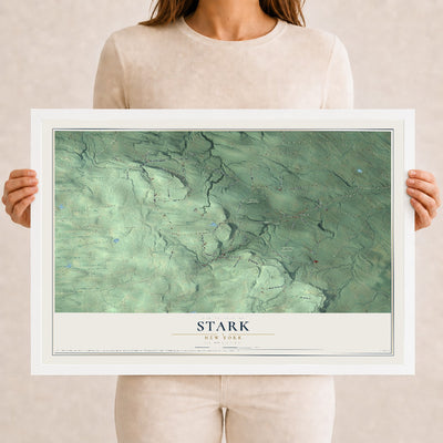 Stark, New York map print, 12" x 18" W/ White Ayous Wood Frame mockup