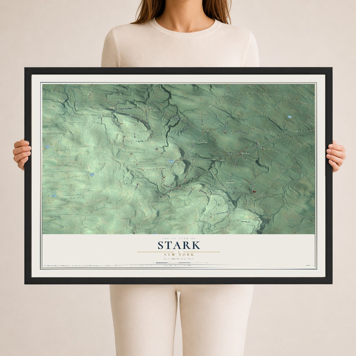 Stark, New York map print, 24" x 36" W/ Black Ayous Wood Frame mockup