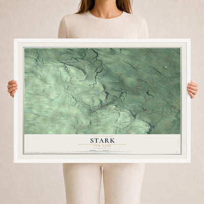 Stark, New York map print, 24" x 36" W/ White Ayous Wood Frame mockup