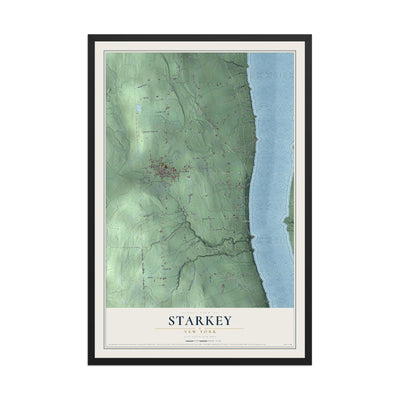 Starkey, New York map print, 12" x 18" W/ Black Ayous Wood Frame mockup
