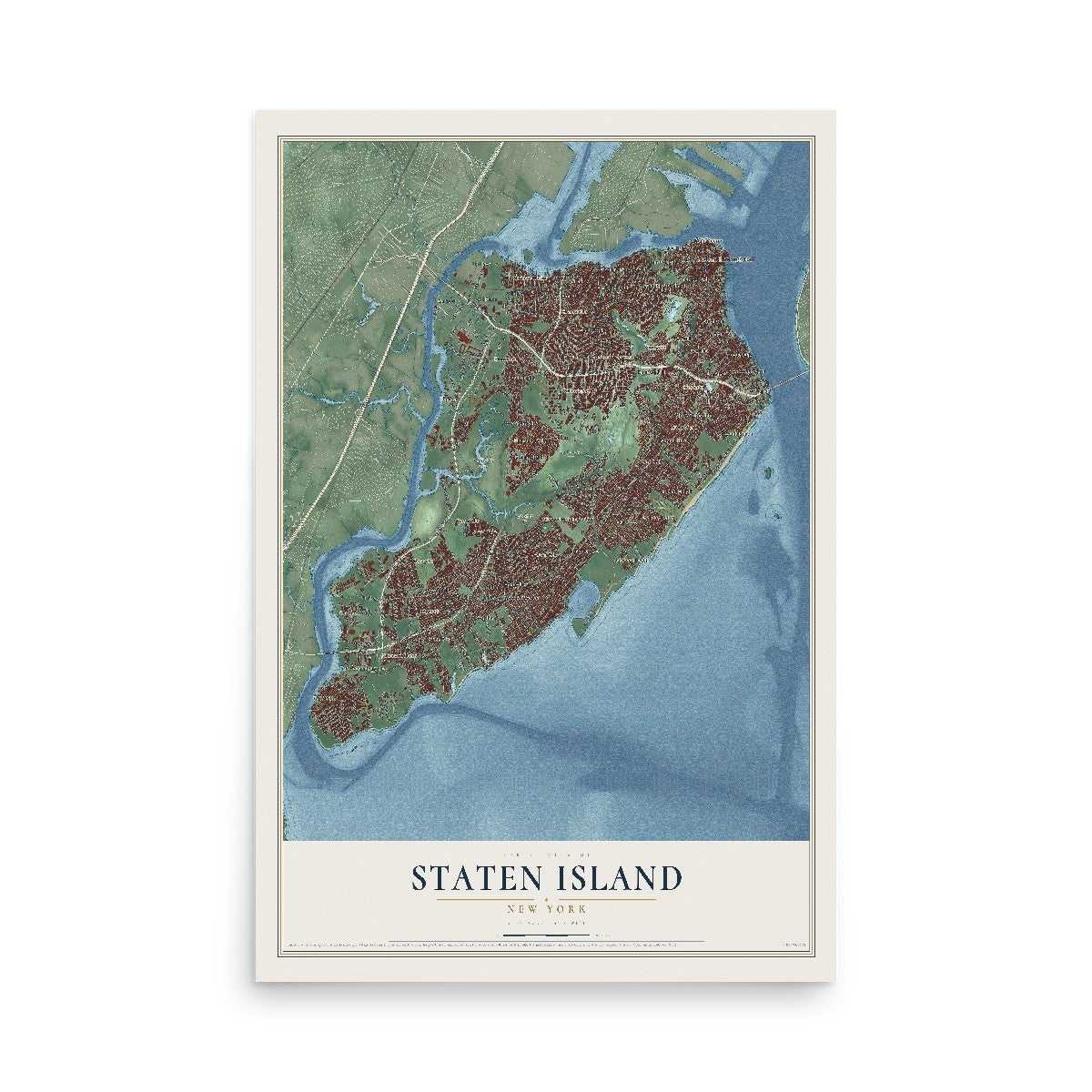 Map of Staten Island, New York, 12 x 18 inch unframed archival matte print