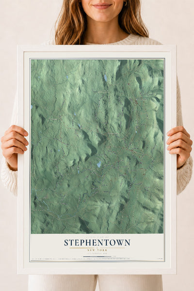 Map of Stephentown, New York, 18 x 24 inch print in a white wood frame