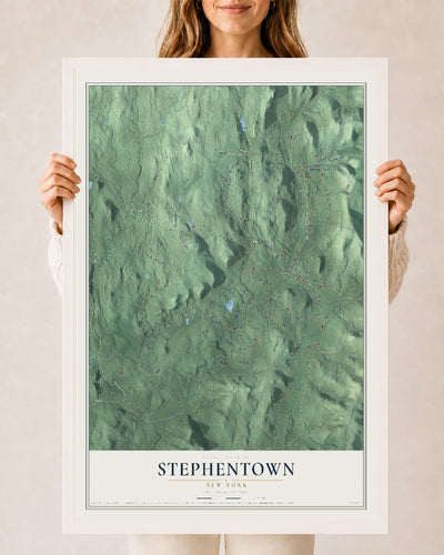Map of Stephentown, New York, 24 x 36 inch print in a white wood frame