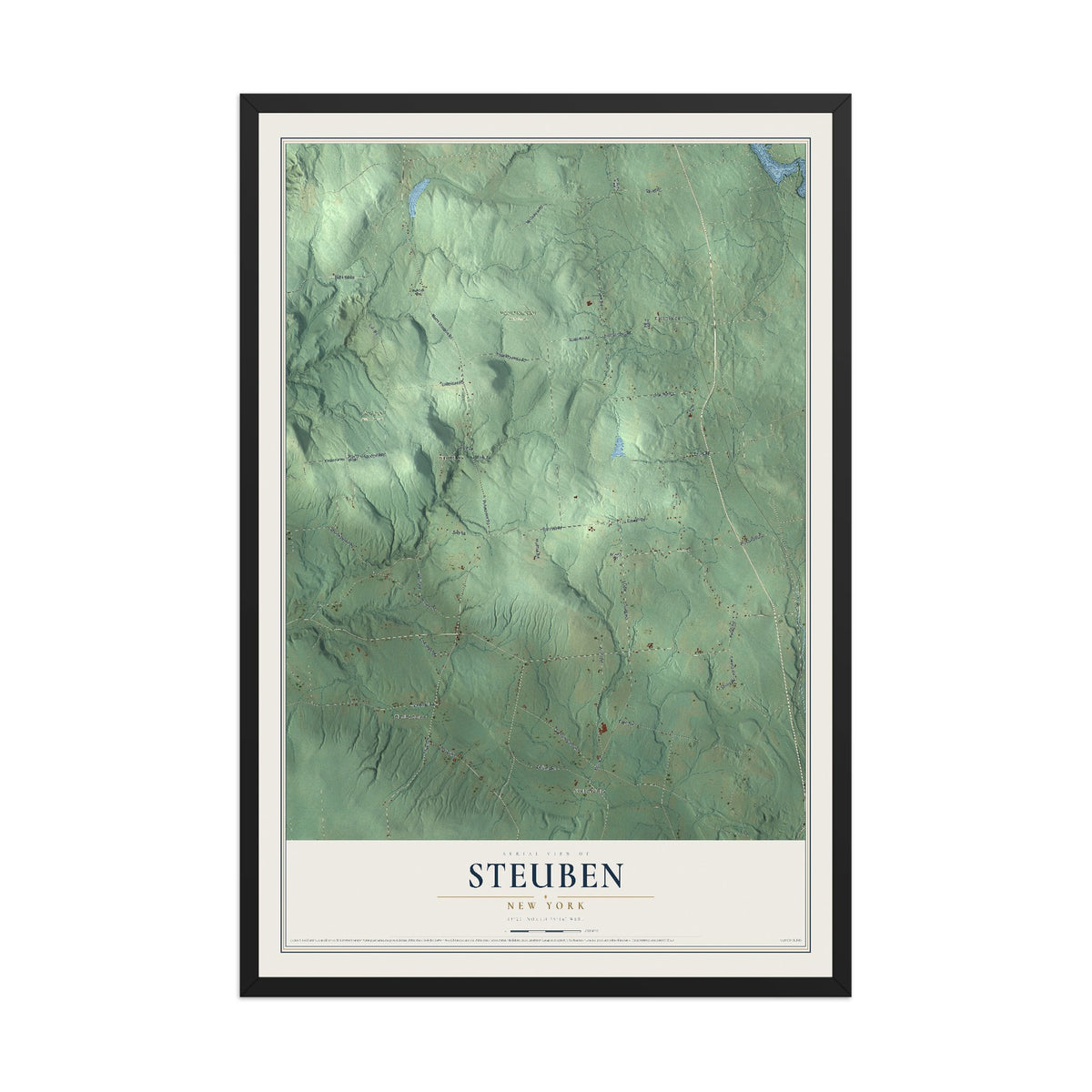 Steuben, New York map print, 12" x 18" W/ Black Ayous Wood Frame mockup