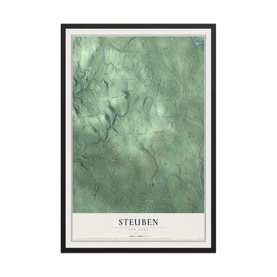 Steuben, New York map print, 12" x 18" W/ Black Ayous Wood Frame mockup