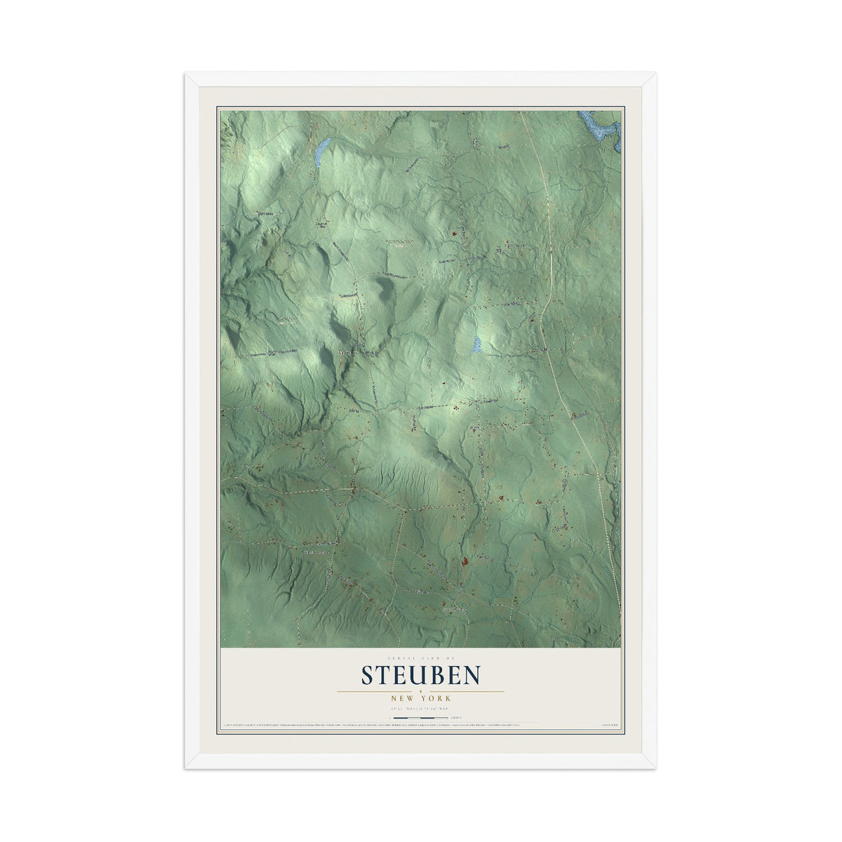 Steuben, New York map print, 12" x 18" W/ White Ayous Wood Frame mockup