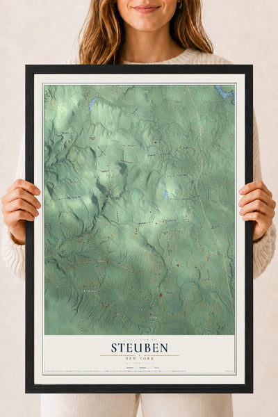 Steuben, New York map print, 18" x 24" W/ Black Ayous Wood Frame mockup