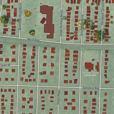 Close-up of the map of Stewart Manor, New York print showing street and building detail